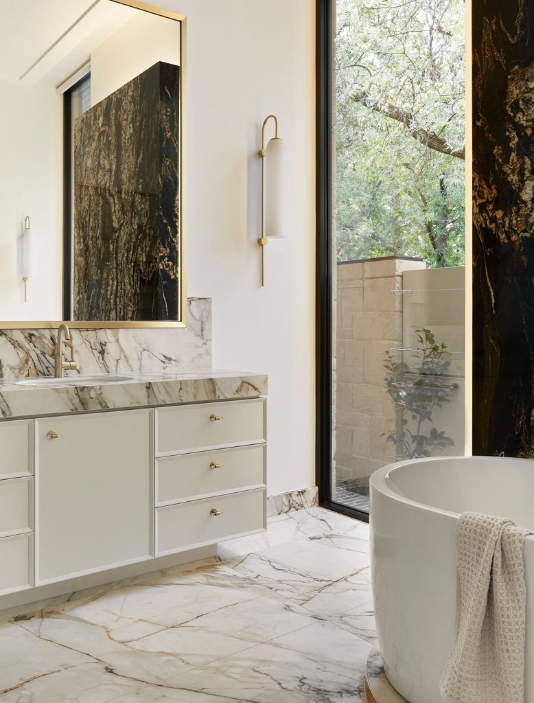 Articolo Studios Luxury Lighting FLoat Glide Wall Sconce in bathroom