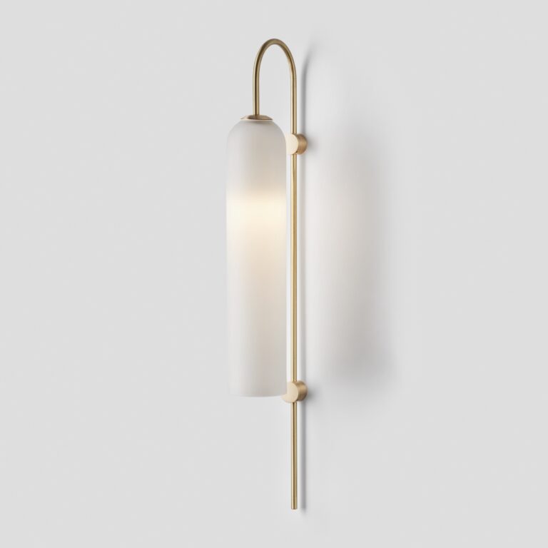 Articolo Studios Luxury Lighting Float Glide Snow Brass Wall Sconce in Brass and Snow Glass Shade