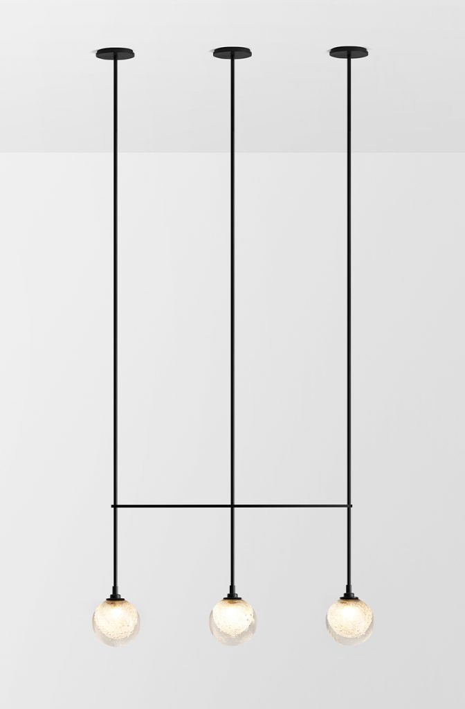 Articolo Studios Luxury lighting Fizi Triple Ball Pendant in Black Electroplate and Fizi Ball Shade