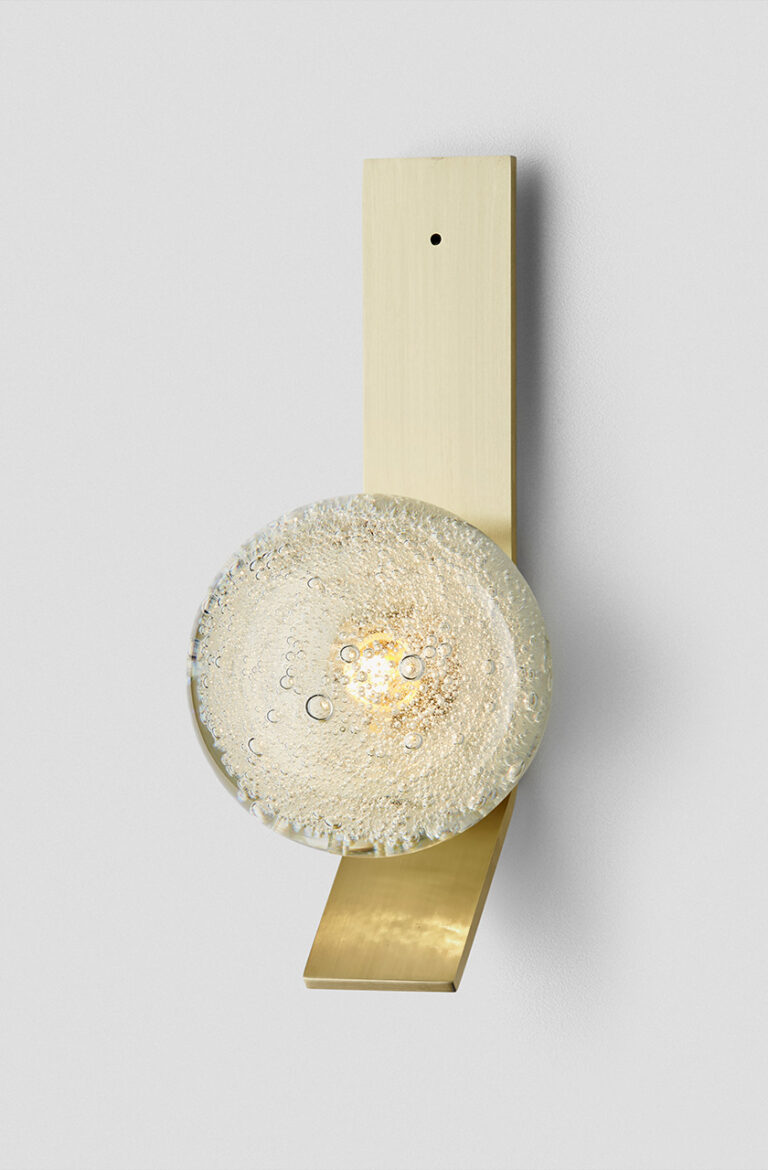 Articolo Studios Luxury Lighting Fizi on Kick Single Wall Sconce in Brass with Fizi Shade