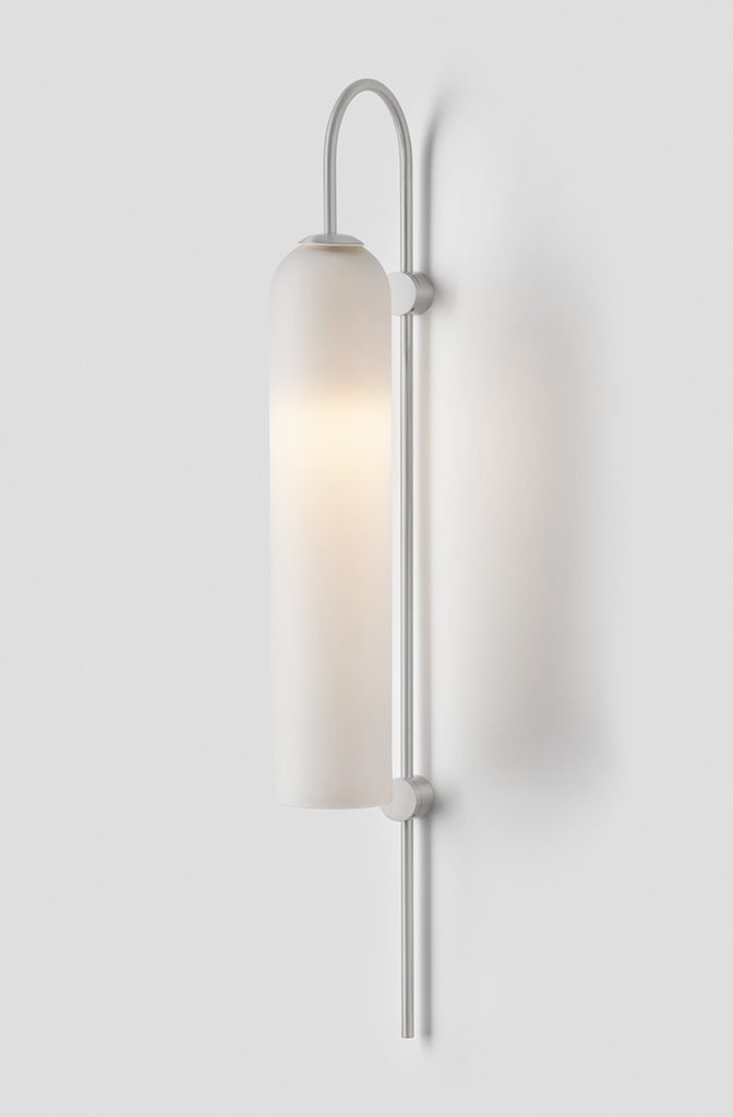 Articolo Studios Luxury Lighting Float Glide Wall Sconce in Satin Nickel and Snow Shade
