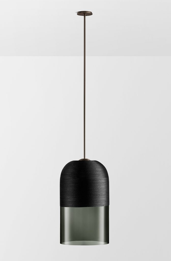 Articolo Studios Luxury Lighting Indi Extra Large Single Pendant in Bronze with grey Shade and Smoke Shade