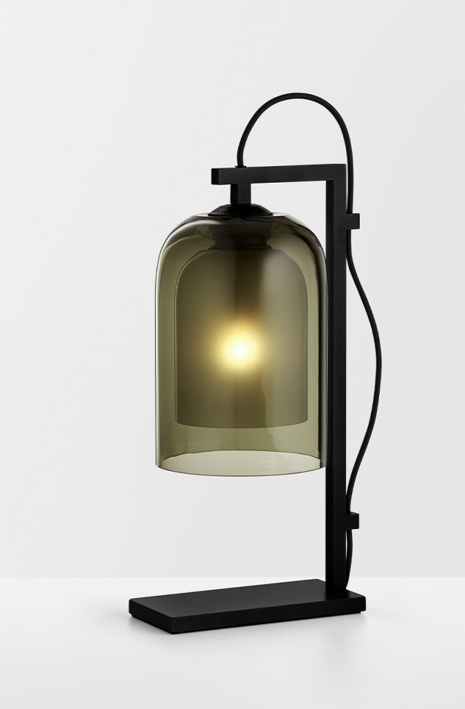 Articolo Studios Luxury Lighting Lumi Table Lamp in Black Powder Coat and Smoke Shade