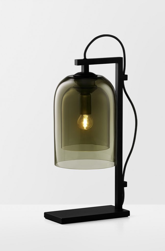 Articolo Studios Luxury Lighting Lumi Table Lamp in Black Powder Coat and Smoke Shade