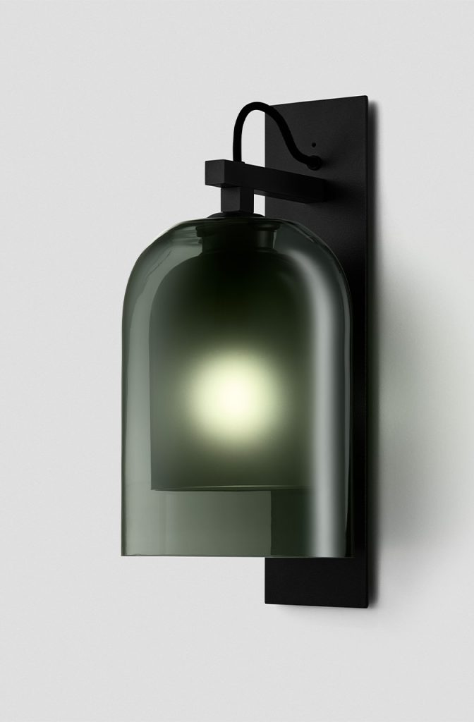 Articolo Studios Luxury Lighting Lumi Wall Sconce in Black Powder Coat and Frosted Grey Shade