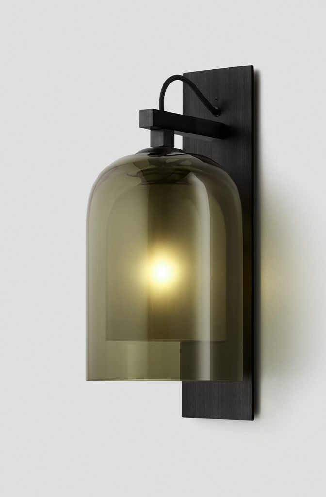 Articolo Studios Luxury Lighting Lumi Wall Sconce in Black Electroplate and Smoke Shade