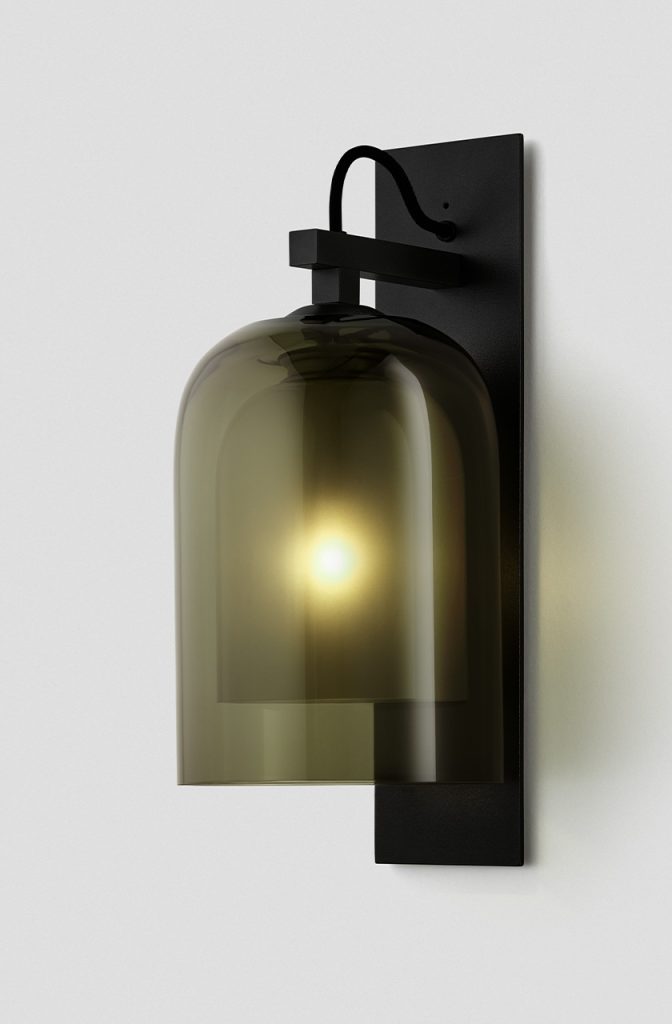 Articolo Studios LUcury Lighting Lumi Wall Sconce in Black Powder Coat and Smoke Frost Shade