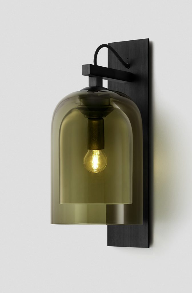 Articolo Studios Luxury Lighting Lumi Wall Sconce in Black Electroplate and Smoke Shade