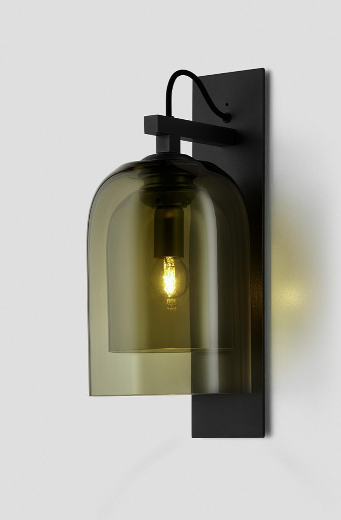 Articolo Studios Luxury Lighting Lumi Wall Sconce in Black Powder Coat and Smoke Shade