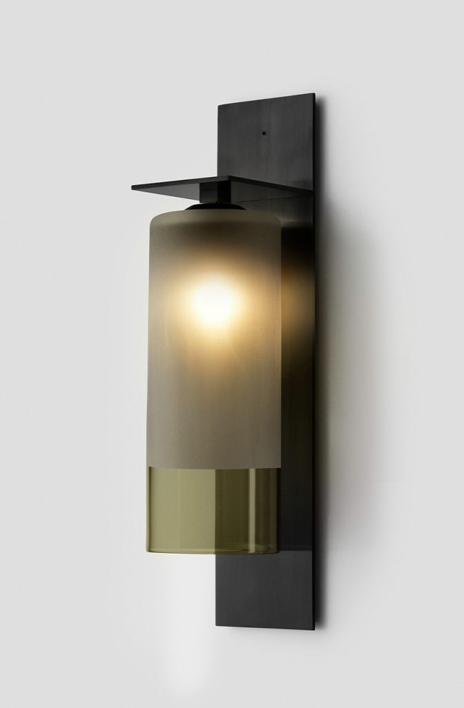 Articolo Studios Luxury Lighting Eclipse Short Wall Sconce in Black Electroplate and 2/3 Smoke Frost Shade