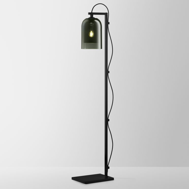 Articolo Studios Luxury Lighting Lumi Floor Lamp in Black Powder Coat and Frosted Grey Glass Shade