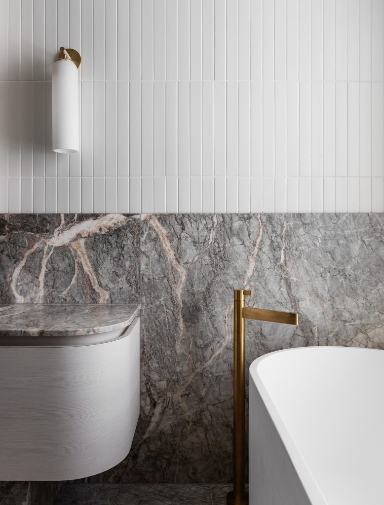 Articolo Studios Luxury Lighting Float Hover Short Wall Sconce in Bathroom