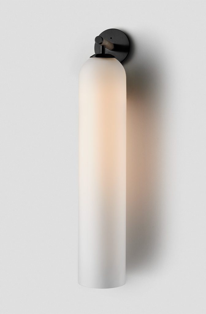 Articolo Studios Luxury Lighting Float Hover Tall Wall Sconce in Black Electroplate and Snow Shade