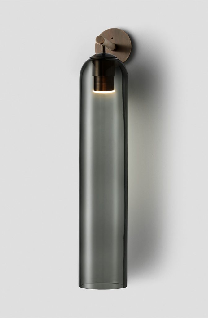 Articolo Studios Luxury Lighting Float Hover Tall Wall Sconce in Bronze with Grey Shade
