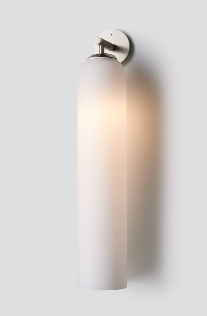 Articolo Studios Luxury Lighting Float Hover Tall Wall Sconce in Satin Nickel and Snow Shade