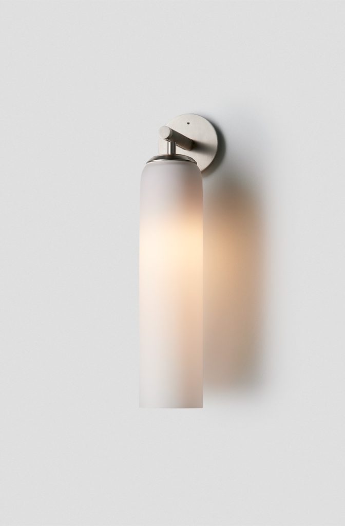 Articolo Studios Luxury Lighting Float Hover Tall Wall Sconce in Satin Nickel and Snow Shade