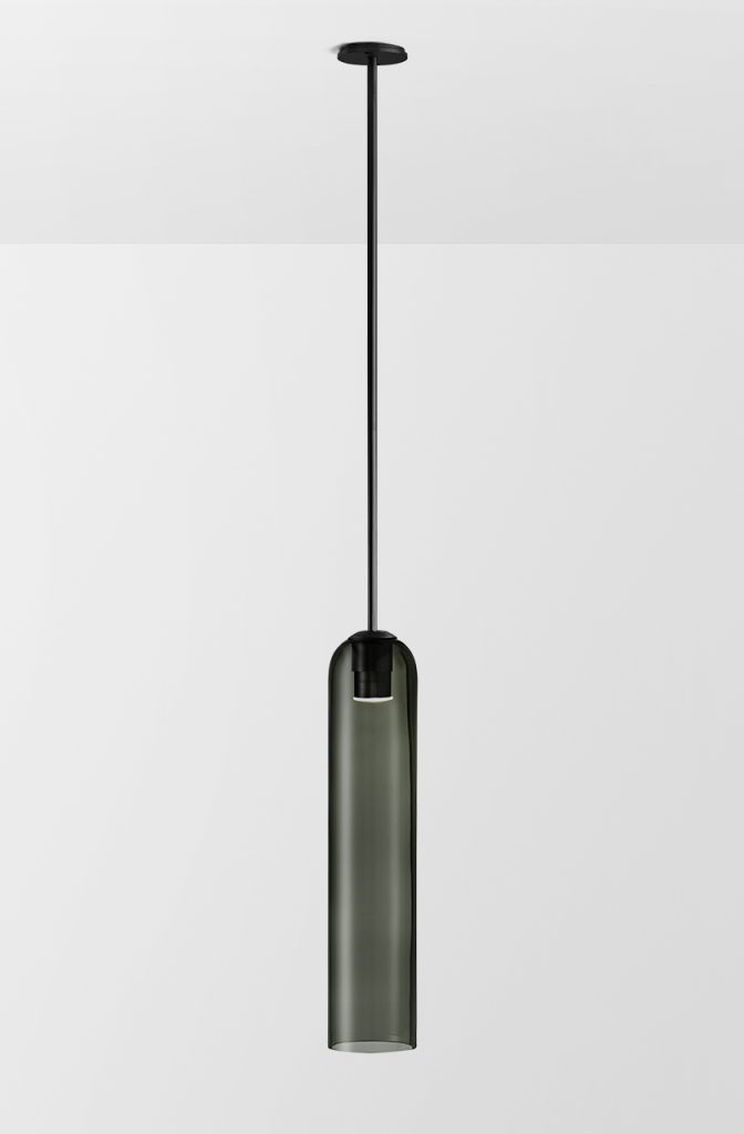 Articolo Studios Luxury Lighting Float Hover Pendant in Black Electroplate and Grey Shade
