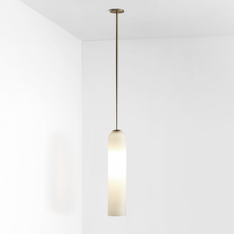 Articolo Studios Luxury Lighting Float Pendant in Brass and Snow Glass Shade