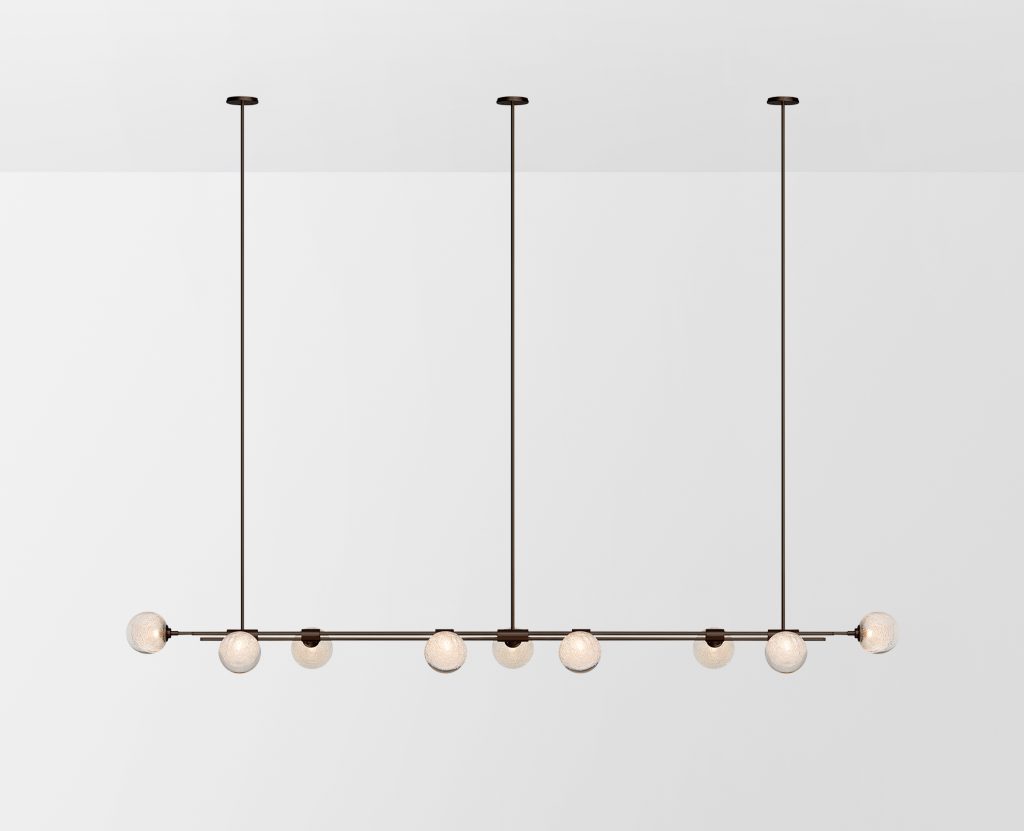 Trilogy horizontal 9 Ball Pendant in Bronze with Fizi Shades