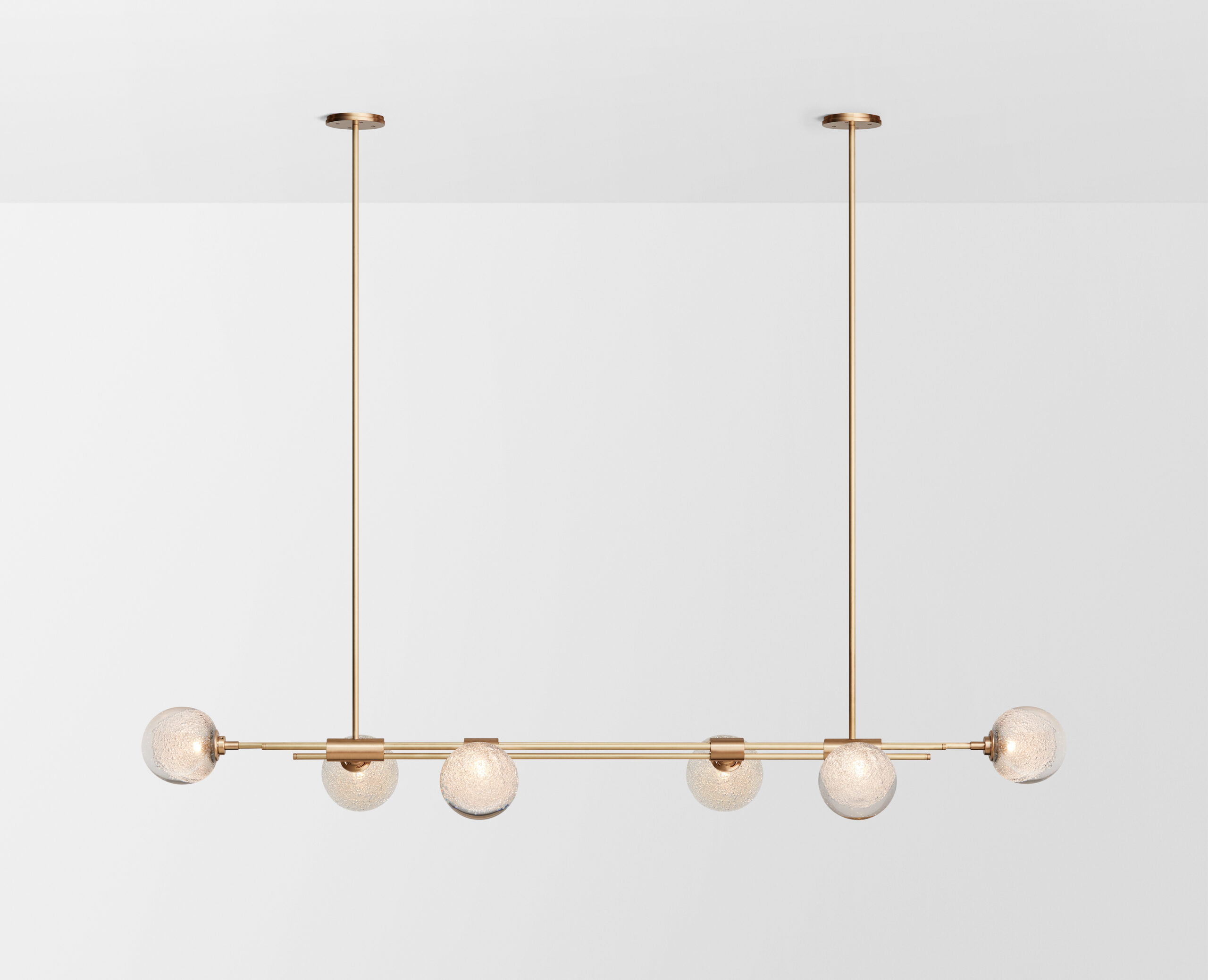 Articolo Studios Luxury Lighting Trilogy Horizontal 6 Ball Pendant in Brass with Fizi Shade