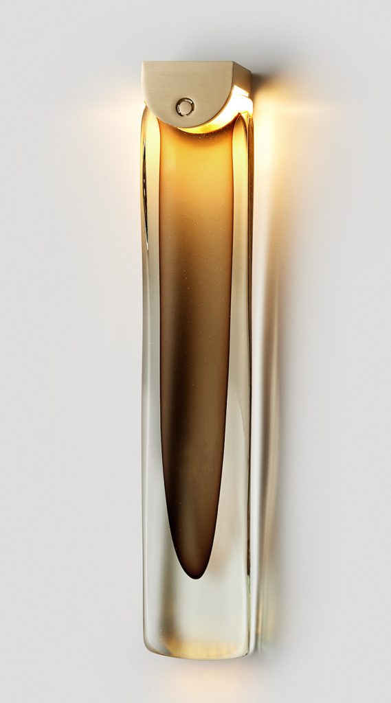 Articolo Studios Slab Wall Sconce in Brass with Tea Glass Shade