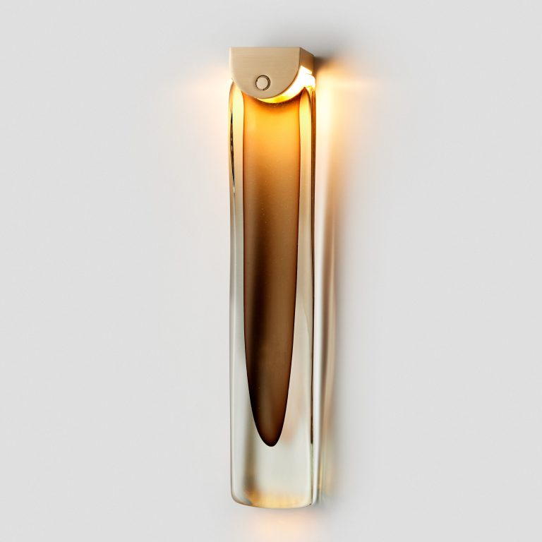 Articolo Studios Luxury Lighting Slab Wall Sconce in Brass with tea Shade