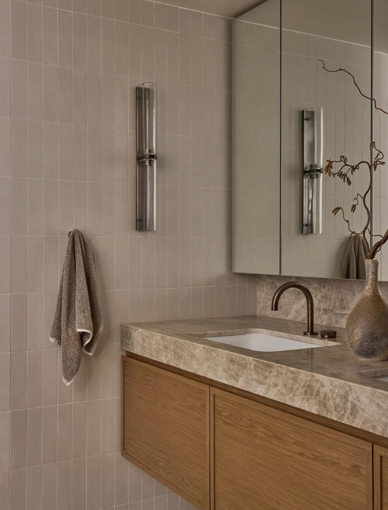 Articolo Studios Luxury Lighting Slim Large End to End Wall Sconce in Bathroom