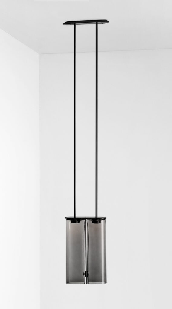 Articolo Studios Slim Pendant in Black Electroplate with Grey Glass Shade