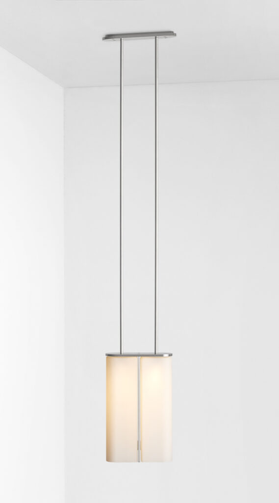 Articolo Studios Slim Pendant in Satin Nickel with Snow Glass Shade