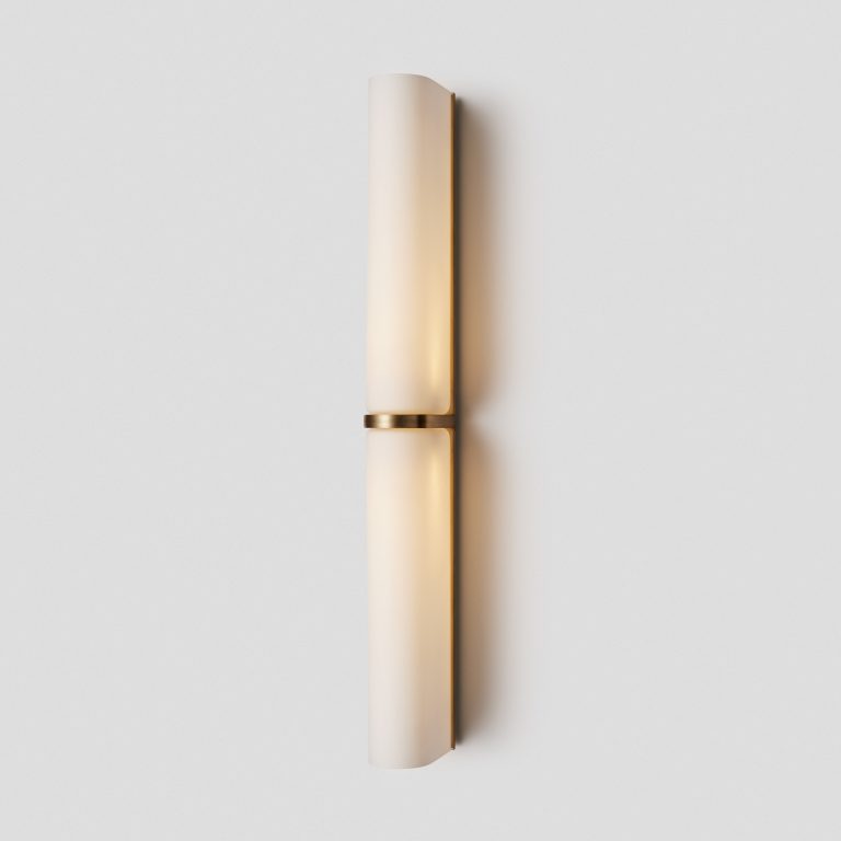 Articolo Studios Luxury Lighting Slim End to End Wall Sconce in Bronze with Snow Glass Shade