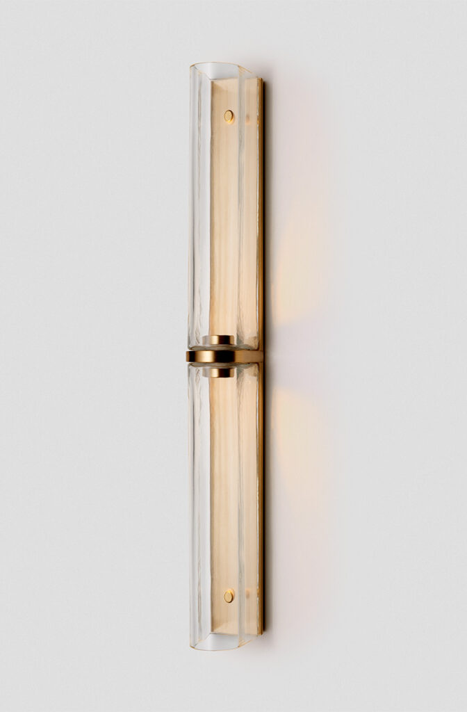 Articolo Studios Luxury Lighting Slim End-to-End Wall Sconce in Brass and Clear Shade