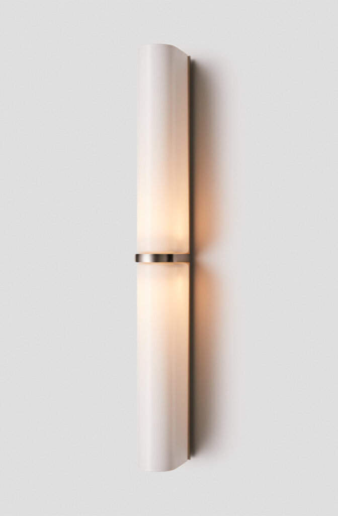 Articolo Studios Luxury Lighting Slim End to End Wall Sconce in Satin Nickel with Snow Shade