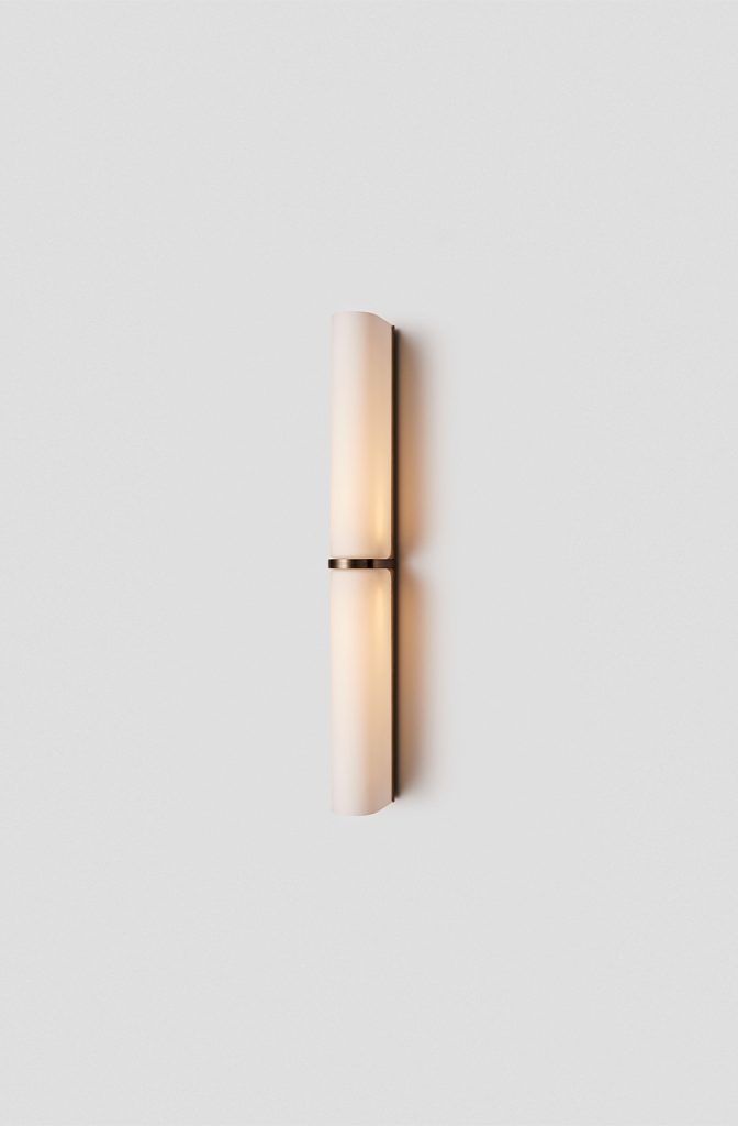 Articolo Studios Luxury Lighting Slim End to End Large Wall Sconce in Bronze with Snow Shade