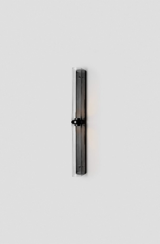 Articolo Studios Luxury Lighting Slim End to End Large Wall Sconce in Black Electroplate and Clear Shade