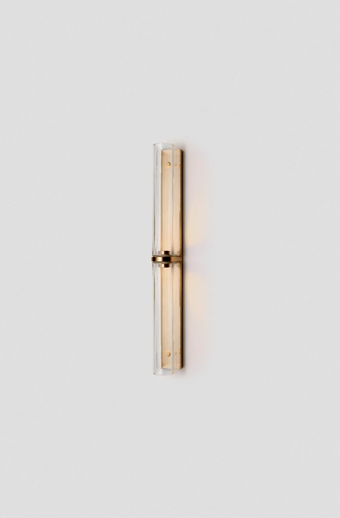Articolo Studios Luxury Lighting Slim End-to-End Large Wall Sconce in Brass with Clear Shade