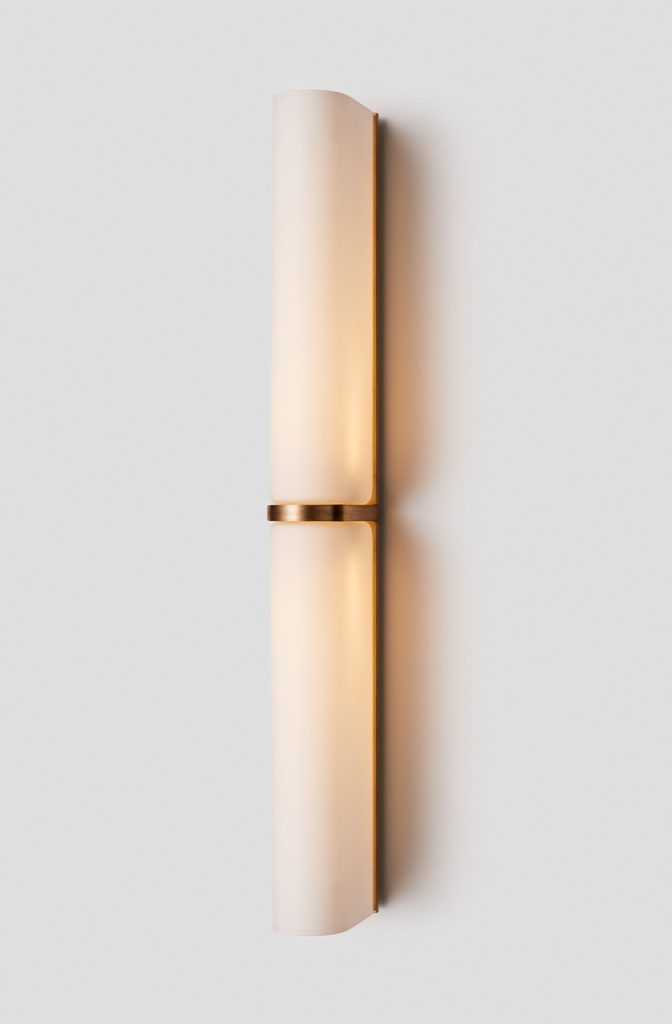Articolo Studios Luxury Lighting Slim End to End Extra Large Wall Sconce in Bronze with Snow Shade