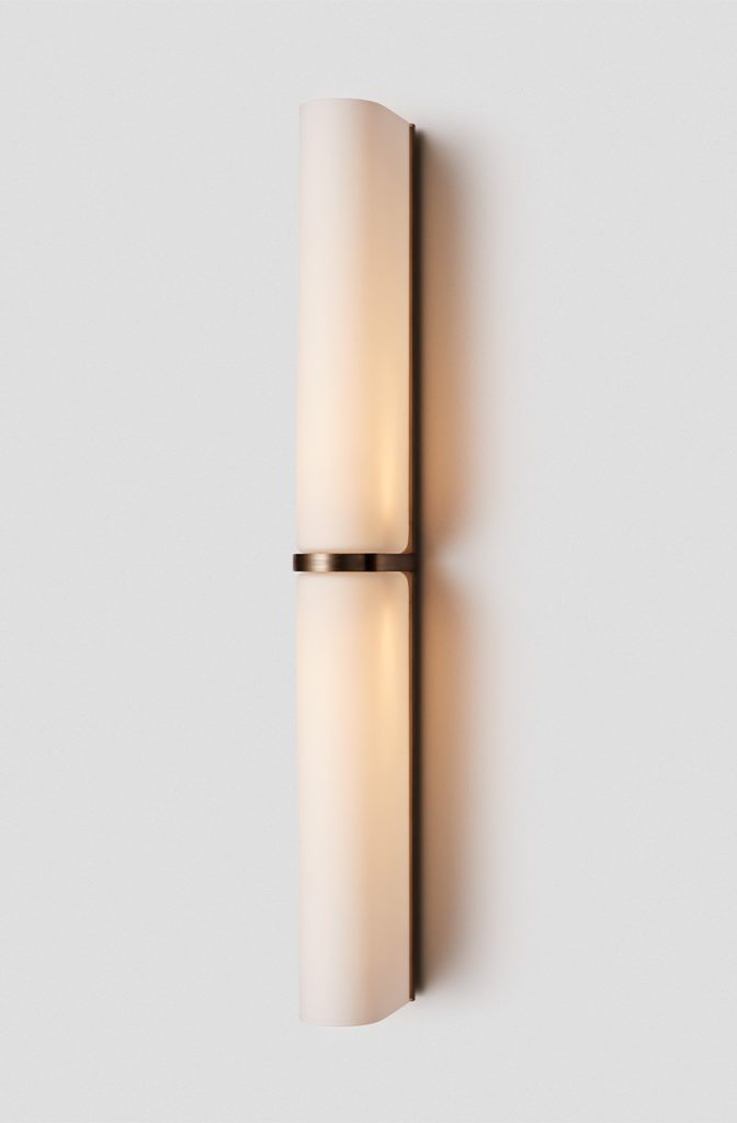 Articolo Studios Luxury Lighting Slim End to End Extra Large Wall Sconce in Bronze with Snow Shade