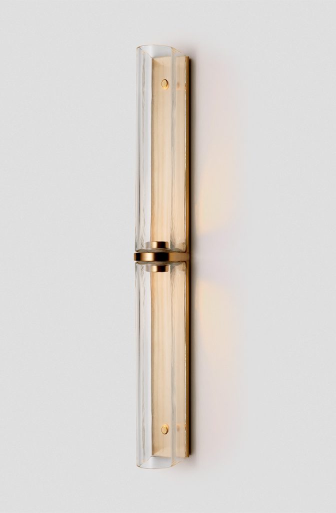 Articolo Studios Luxury Lighting Slim End to End Extra Large Wall Sconce in Brass with Clear Shade