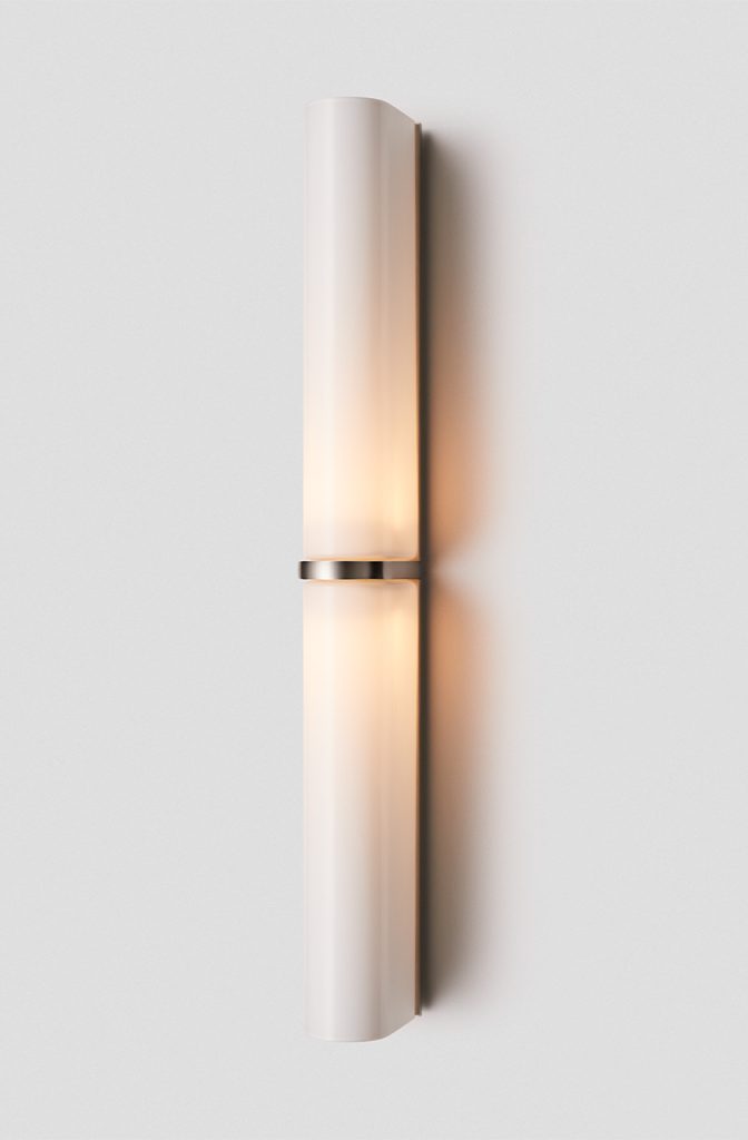 Articolo Studios Luxury Lighting Slim End to End Large Wall Sconce in Satin Nickel and Snow Shade