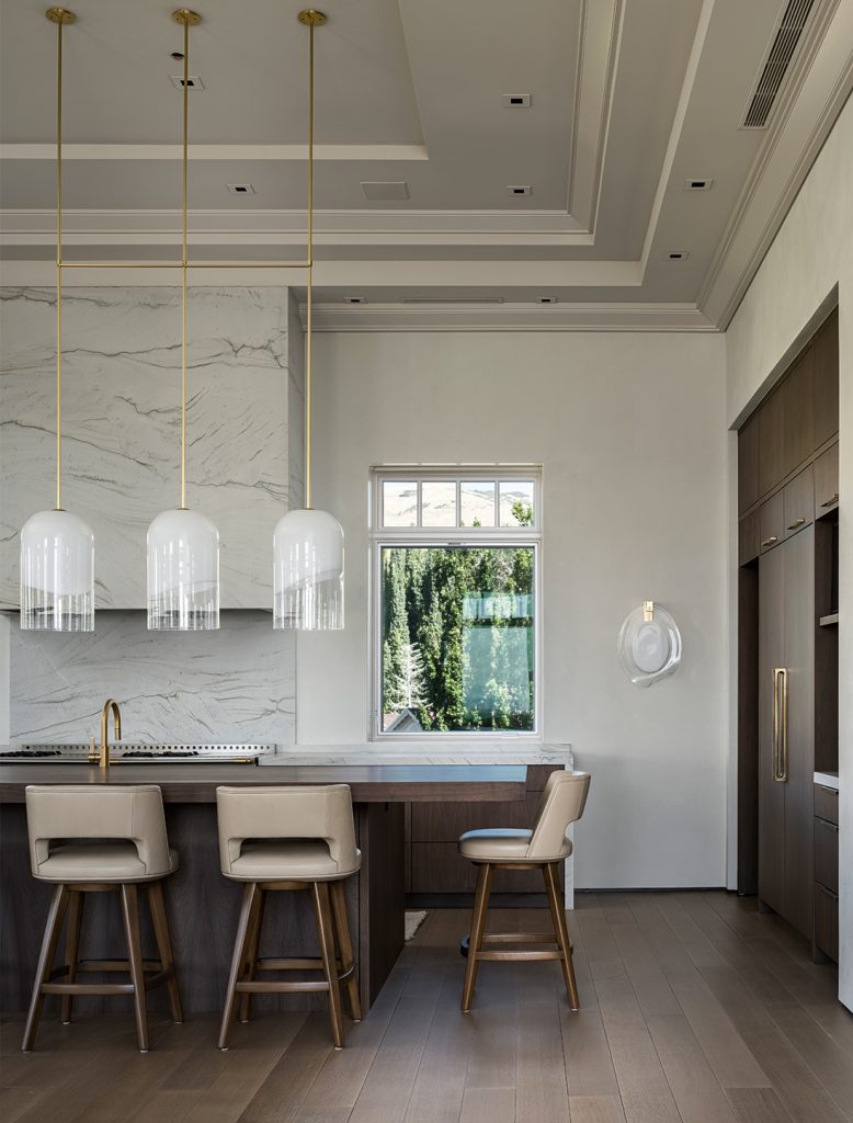 Articolo Studios Luxury Lighting Moni Extra Large Pendant and Ovolo Wall Sconce in Kitchen