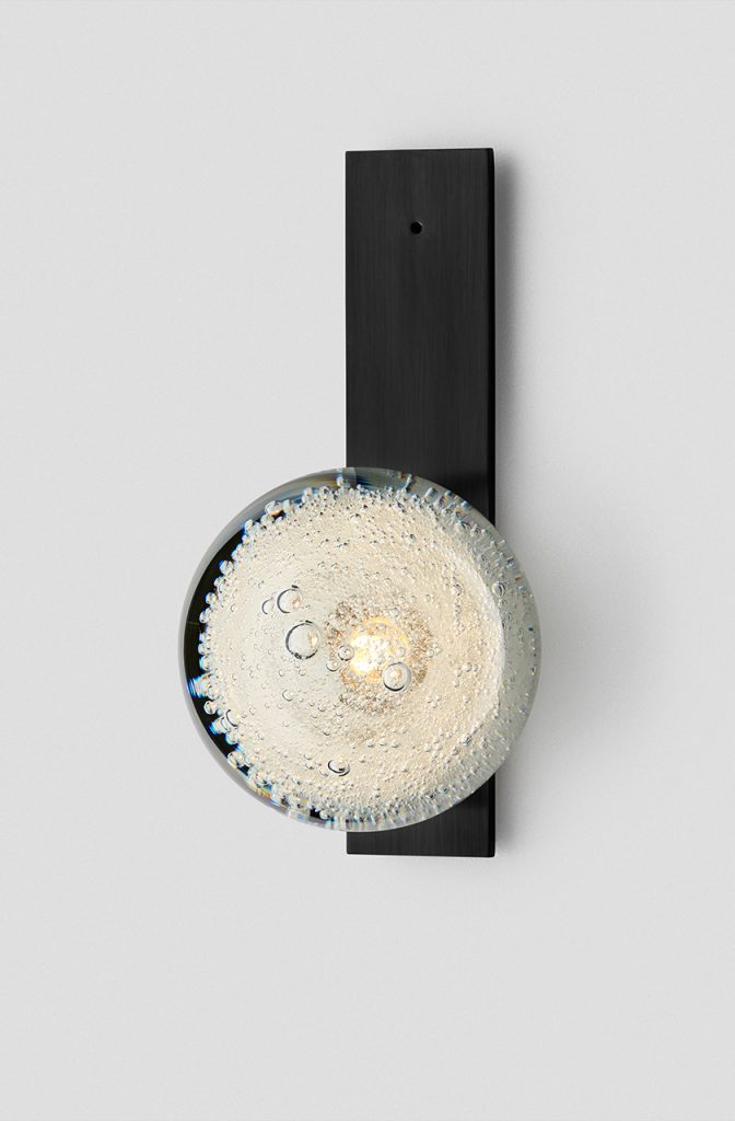 Articolo Studios Luxury Lighting Fizi on Flat Wall Sconce in Black Electroplate and Fizi Shade