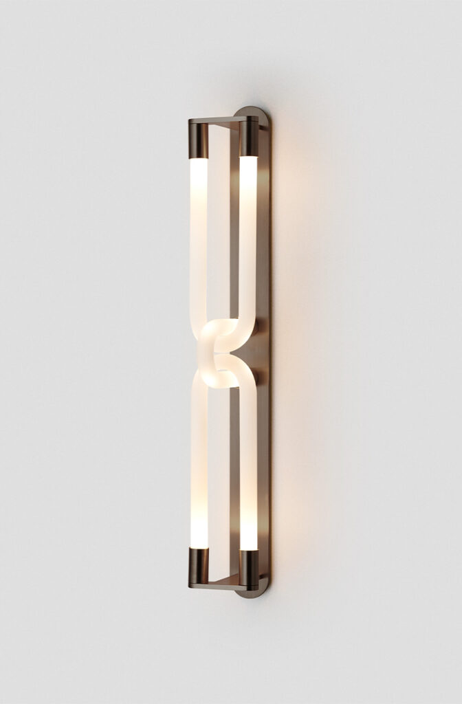 Articolo Studios Luxury Lighting Loopi Double Wall Sconce in Bronze with Snow Shade