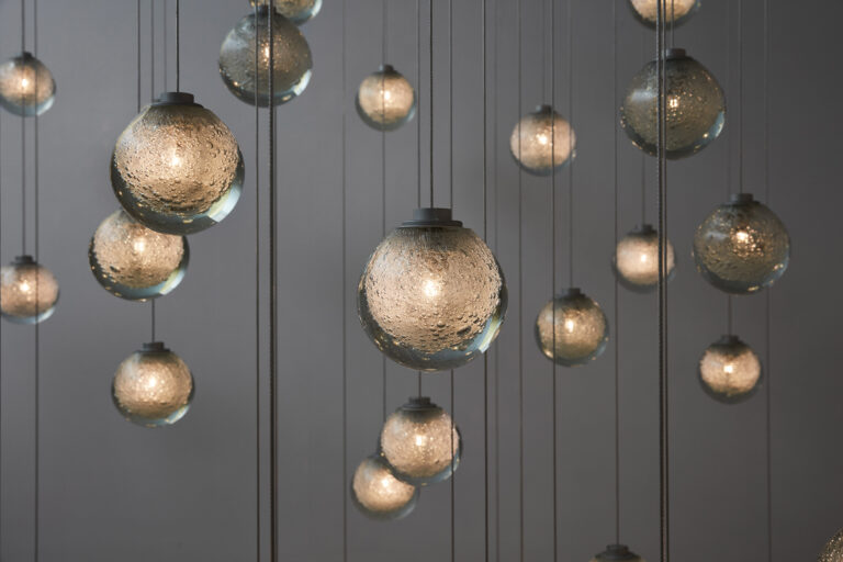 Articolo Studios Custom Fizi Multi Drop Pendant Bespoke Design Bronze Installation Lighting Design