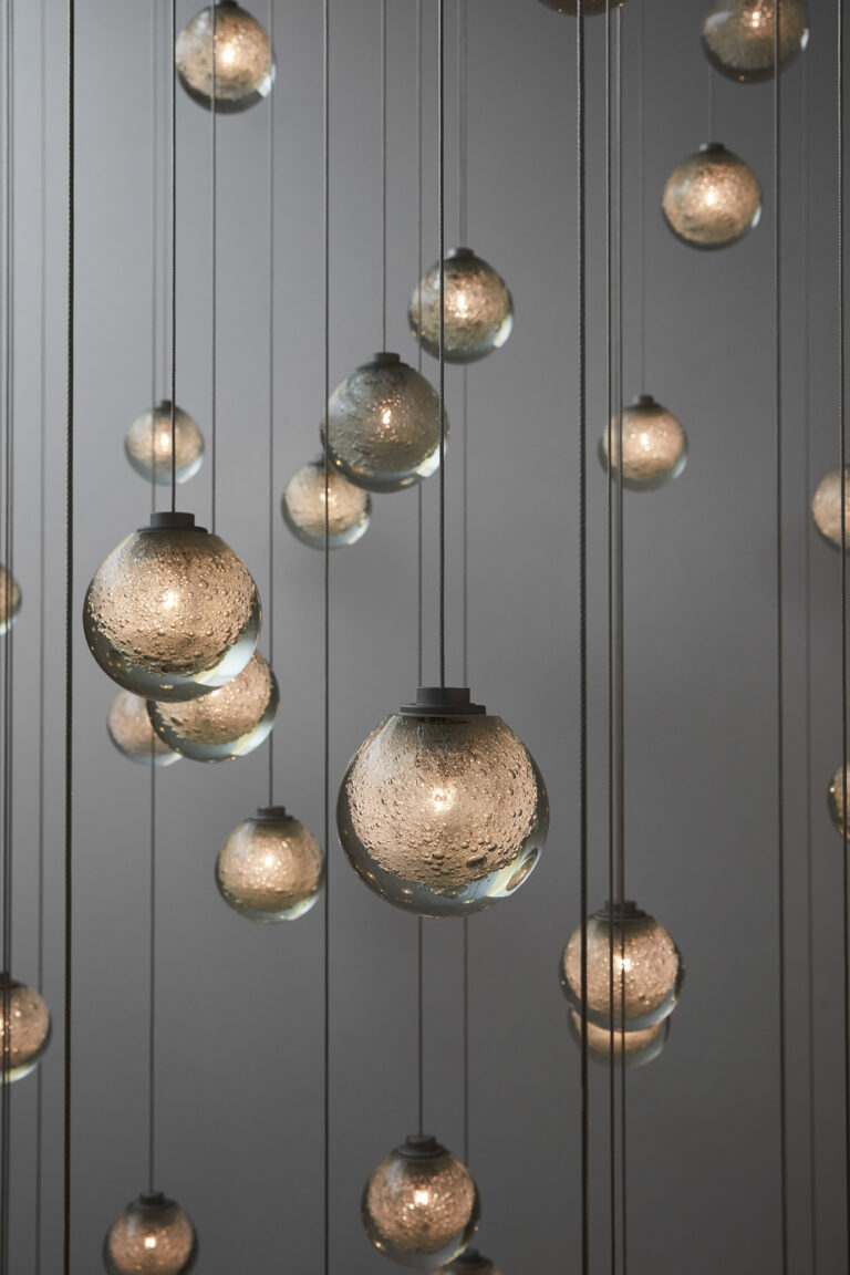 Articolo Studios Custom Fizi Multi Drop Pendant Bespoke Design Bronze Installation Lighting Design