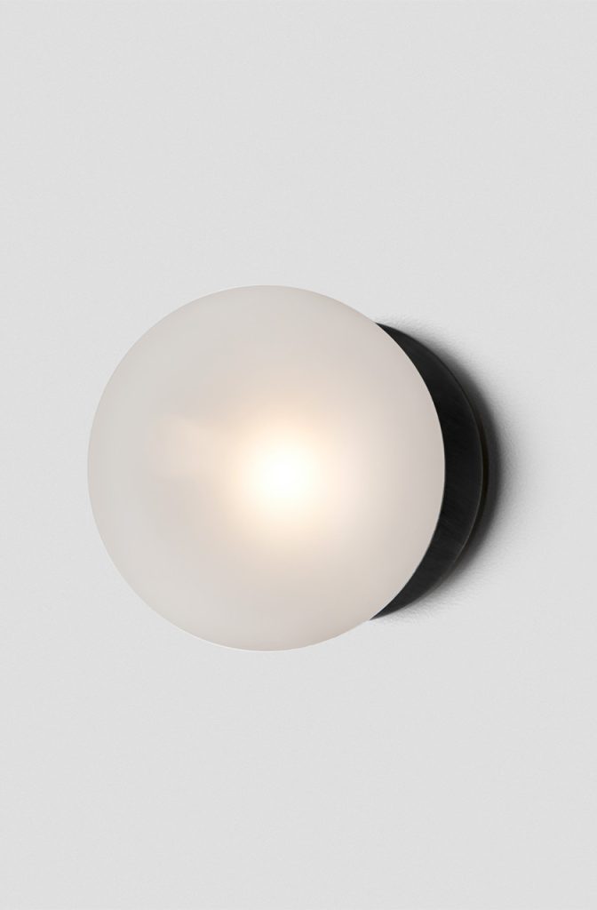 Articolo Studios Luxury Lighting Exterior Ball Wall Sconce in Anodised Black and Snow Shade