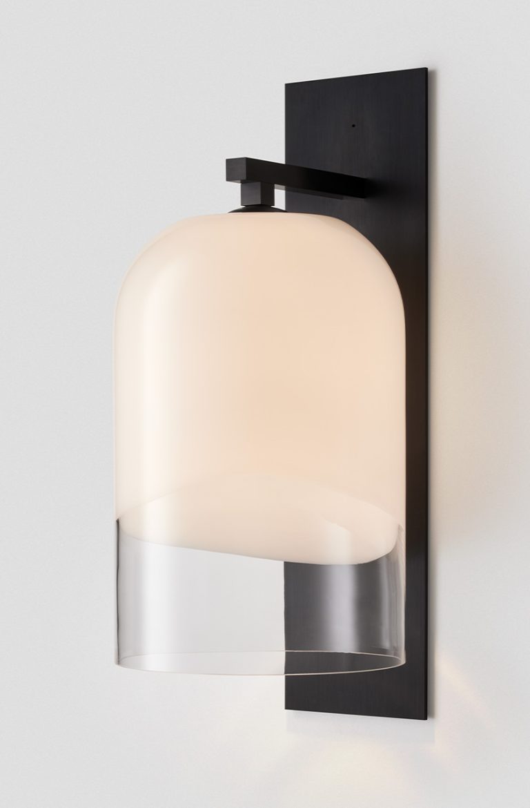 Articolo Studios Luxury Lighting Moni Extra Large Wall Sconce in Anodised Black and Clear and White Shade