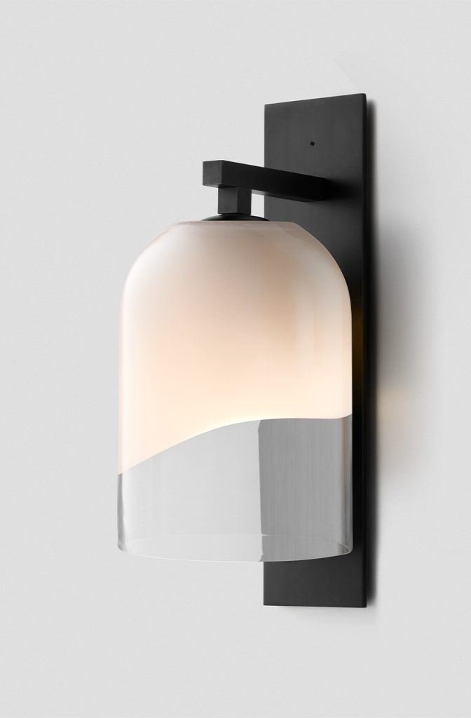Articolo Studios Luxury Lighting Exterior Moni Wall Sconce in Anodised Black and Clear and White Shade