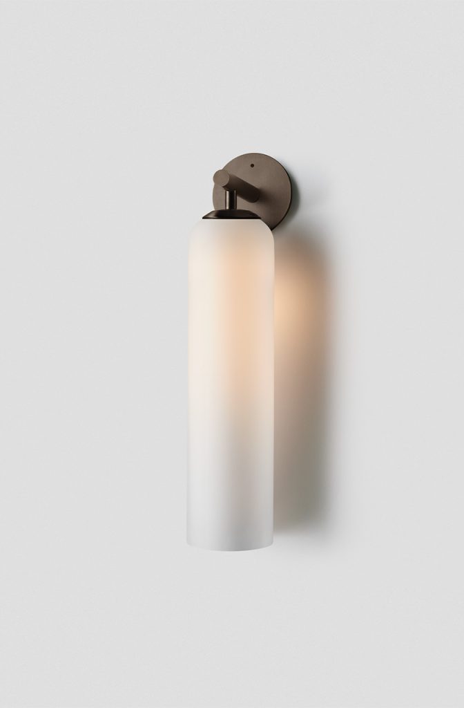 Articolo Studios Luxury Lighting Exterior Float Hover Short Wall Sconce in Anodised Bronze and Snow Shade