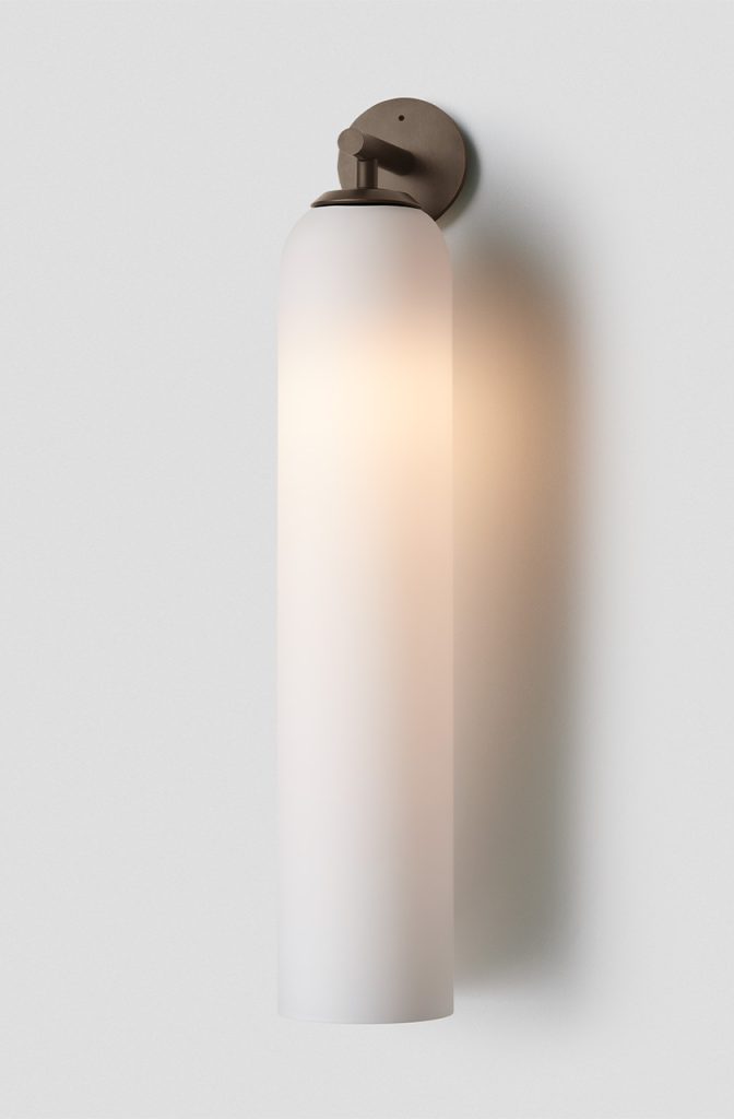 Articolo Studios Luxury Lighting Exterior Float Hover Tall Wall Sconce in Anodised and Snow Shade