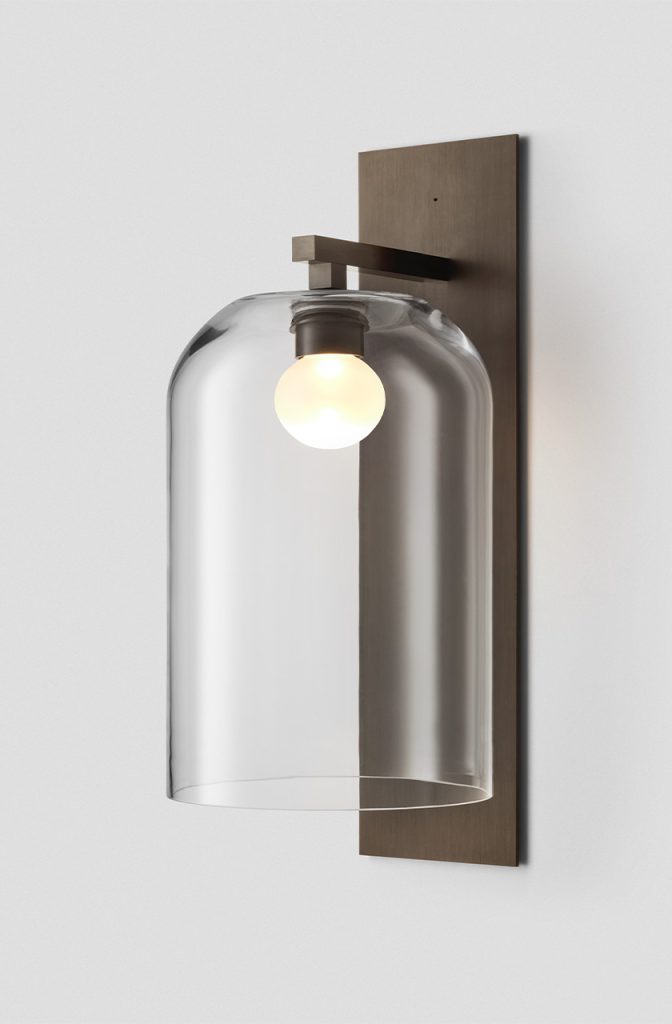 Articolo Studios Luxury Lighting Exterior Lumi Extra Large Wall Sconce in Anodised Bronze and Clear Shade